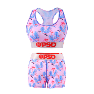 PSD女士运动套装涂鸦印花速干弹力内裤内衣背心套装瑜伽服