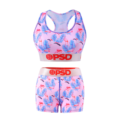 PSD女士运动套装涂鸦印花速干弹力内裤内衣背心套装瑜伽服