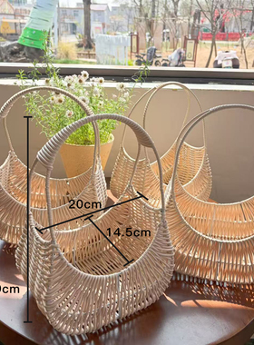 柳元素花篮批发，5个装母亲节新款月牙包母亲节仿藤手提花篮韩系