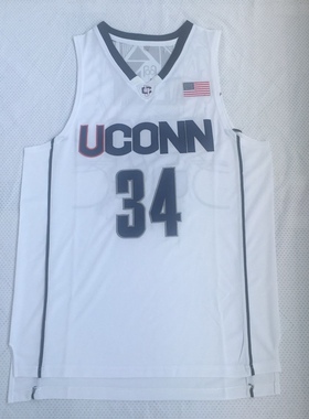 NCAA康涅狄格大学版34号雷阿伦 深蓝色 白色新面料刺绣球衣