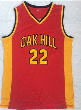 NCAA安东尼 橡树山 高中22号 红色球衣 黄色刺绣篮球服