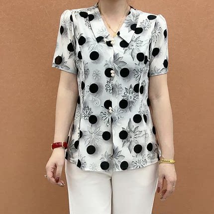 夏季新款时尚洋气百搭宽松休闲中老年妈妈气质减龄短袖小衫上衣