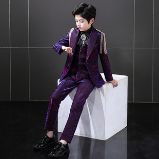 儿童西装 三件套男童朗诵表演小主持人礼服模特走秀钢琴演出服 套装