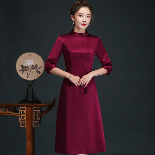 旗袍裙喜婆婆婚礼七分袖妈妈装