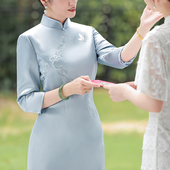 醋酸中式 高端改良旗袍裙高贵洋气婚宴妈妈装 结婚礼服喜婆婆敬酒服