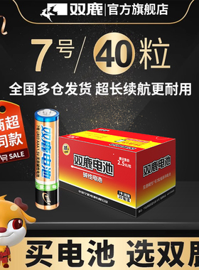 双鹿金装碱性7号电池七号儿童5号AA玩具电池批发遥控器鼠标干电池40粒空调电视话筒挂闹钟1.5V碱性电池