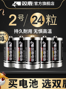 双鹿2号电池R14碳性中号C型二号干电池24粒摇椅适用于费雪早教玩具花洒扫地机器人非可充电电池1.5v