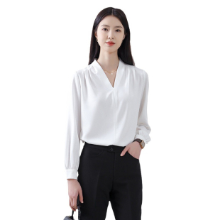 衬衫女春夏长袖大码雪纺白色宽松女款上衣气质通勤职业百搭女衬衣