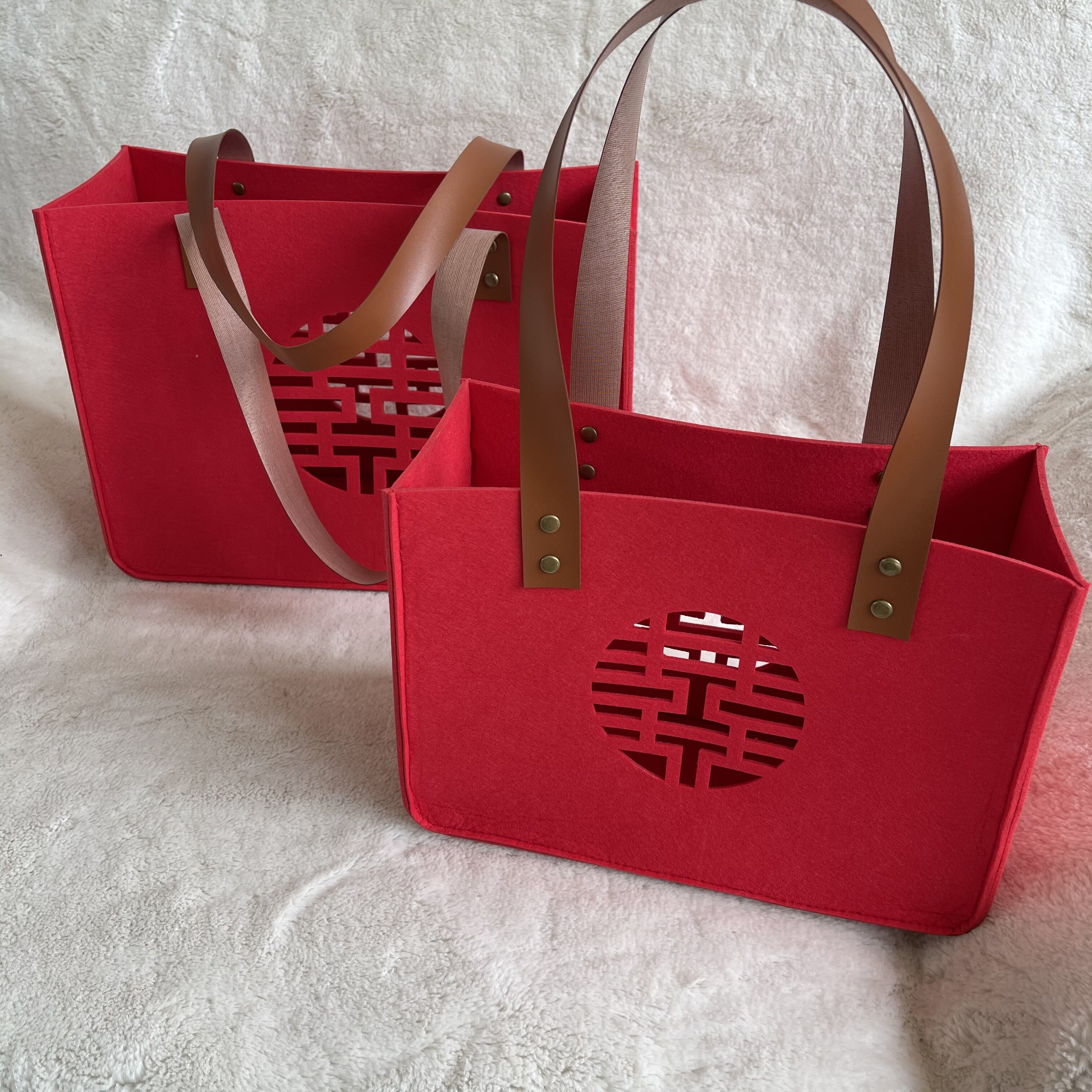 时尚毛毡喜字包毛毡婚庆装饰回礼袋糖果包伴手礼包手提袋