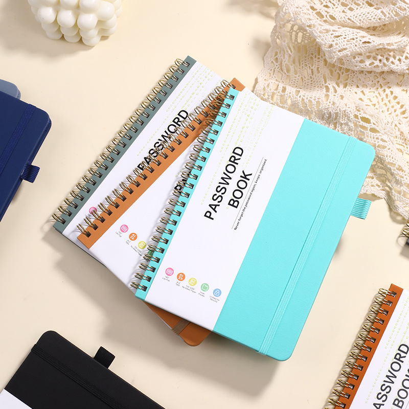 爆款密码线圈本定制带字母标签仿皮索引页带笔插绑带本批发礼品