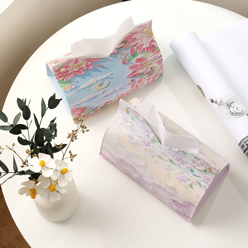 爆款油画纸巾盒家用客厅车载抽纸盒轻奢风高档纸抽盒高级感皮创意