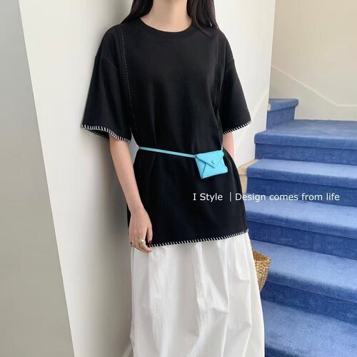 韩版istyle春季2025新款短袖T恤女宽松小众设计明线半袖体恤上衣