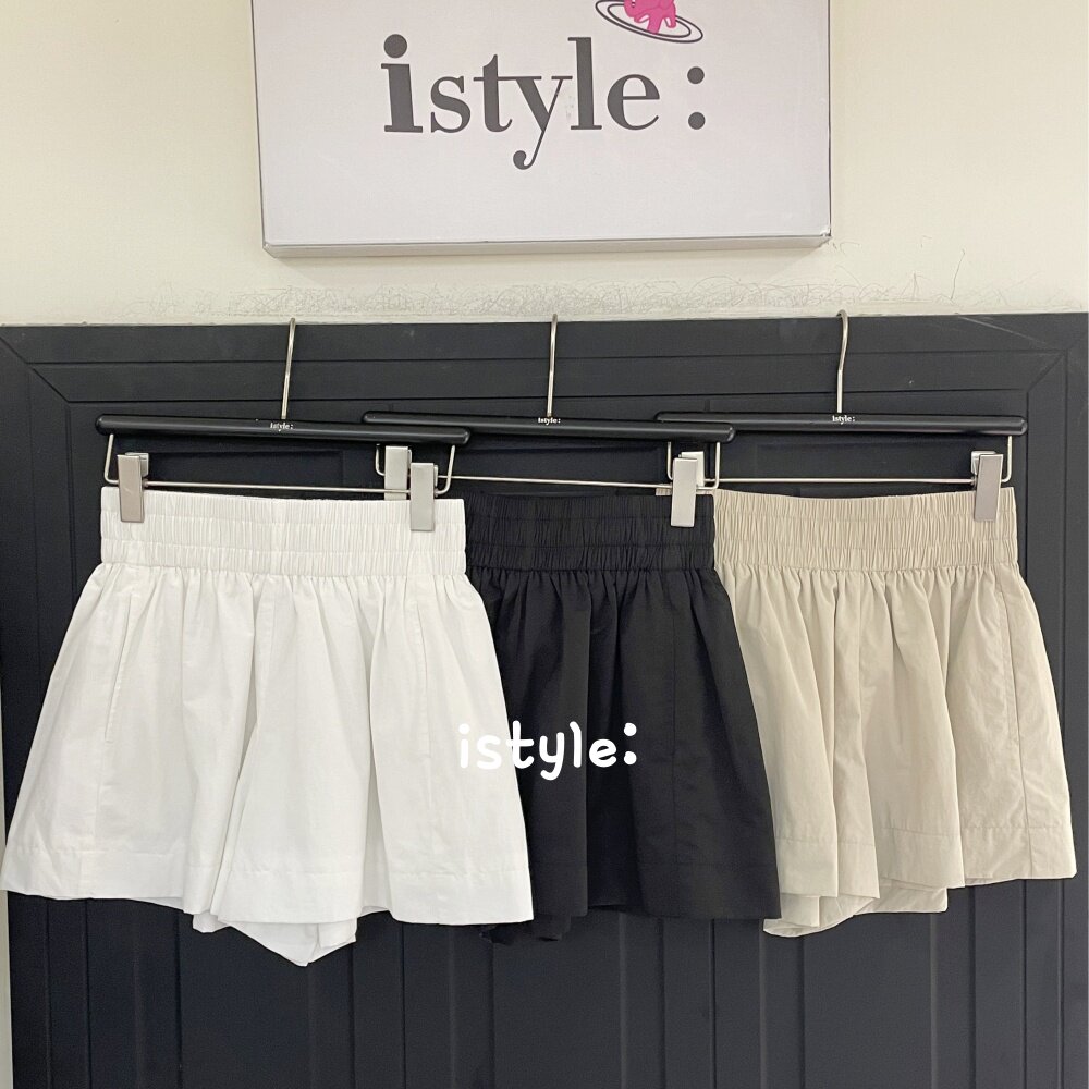 2026春夏istyle韩版糖果色高腰短裤风衣料松紧腰休闲A字阔腿裤女