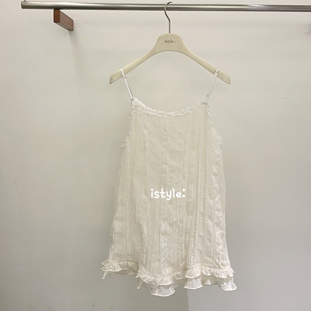 春季istyle韩版白色蕾丝背心吊带女叠穿氛围感穿搭荷叶花边连衣裙