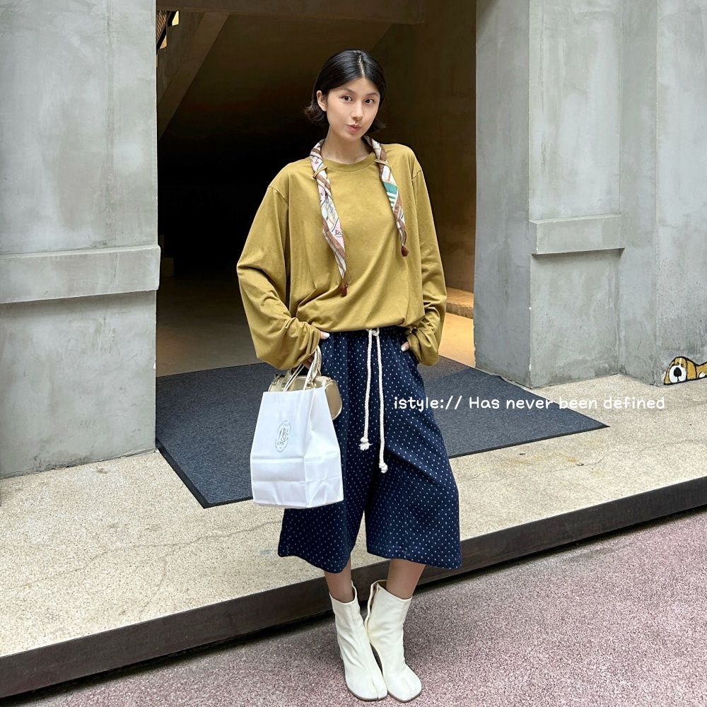 2025韩版istyle秋季新款波点百搭宽松显瘦休闲裤女直筒阔腿七分裤