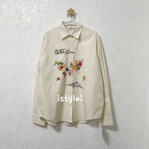 特价不退换 韩版istyle长袖polo领衬衫字母花卉印花宽松衬衫女潮