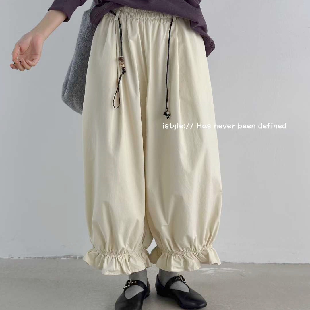 2025秋季istyle韩版新款花边灯笼裤纯色宽松显瘦慵懒工装休闲裤女