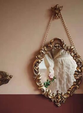 法式轻奢玄关装饰画美式复古餐厅卧室天使化妆镜欧式卫生间挂画