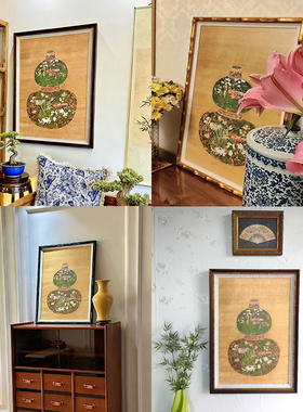 L法式中国风葫芦花瓶玄关装饰画客厅餐厅卧室挂画中古风走廊过道