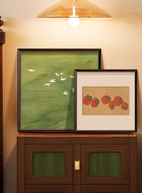 柿柿如意法式中古绿色风景画客厅装饰画餐厅桌面摆画墙面艺术挂画
