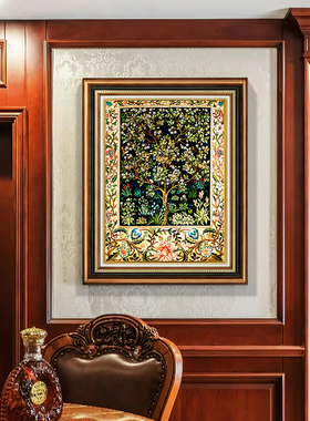 美式复古入户正对门玄关装饰画欧式餐厅客厅挂画竖版发财树走廊壁