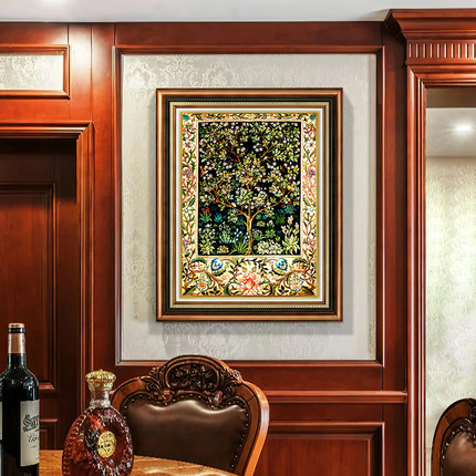 美式复古入户正对门玄关装饰画欧式餐厅客厅挂画竖版发财树走廊壁