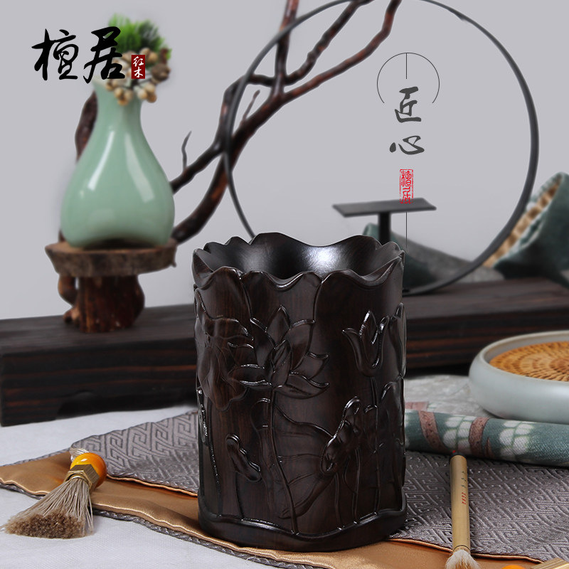 红酸枝红木红檀黑檀笔筒实木摆件雕刻复古木质笔筒手工定做笔筒