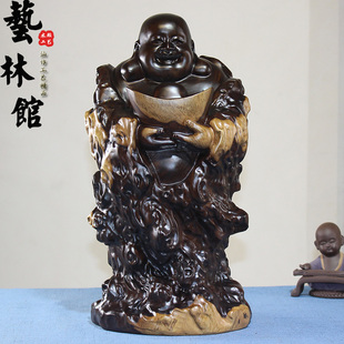 黑檀木手工木雕送宝弥勒佛像红木工艺品大号佛像家居客厅乔迁礼品