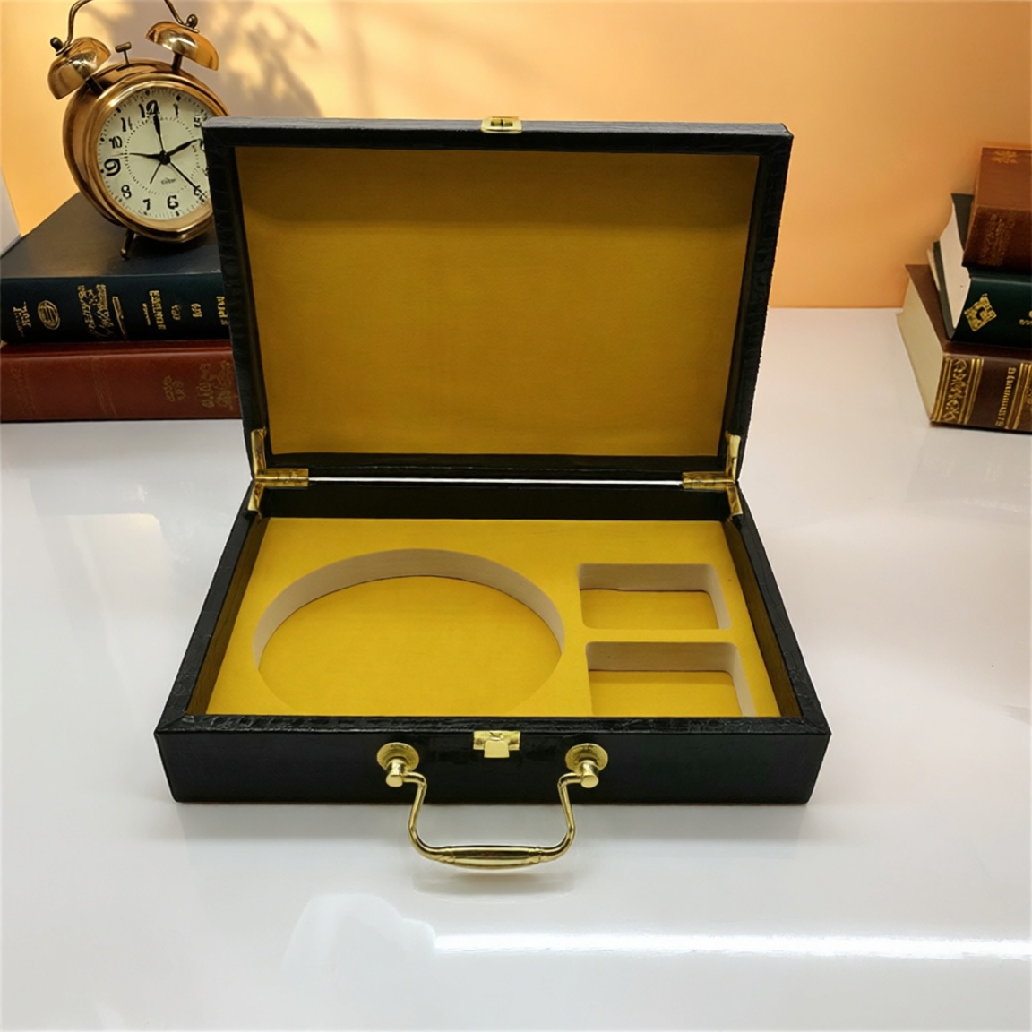 29*20*7.5CM高档木质礼品盒鳄鱼纹皮盒优质手提双扣位翻盖包装盒