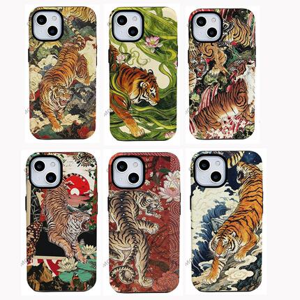 Hot-Selling Mobile Phone Case, Retro Graffiti Ukiyo-E Tiger Phone Case, iPhone 16 Matte Texture Film Hard Case, Apple 17 Pro Max Protective Cover