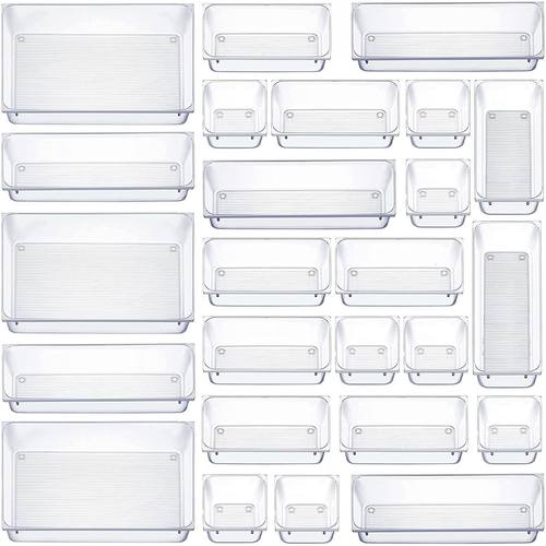 跨境条纹桌面抽屉收纳盒文具杂物整理家用化妆品透明分隔小盒子