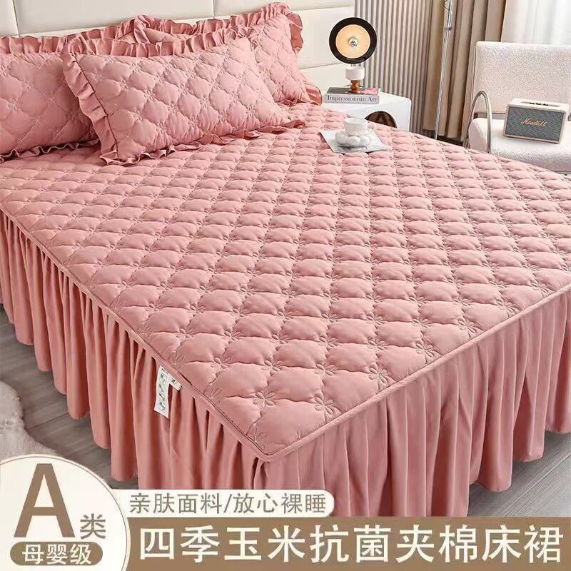 A类夹棉床裙单件公主风遮丑下摆1.8床罩床裙款床单三件套防尘床套