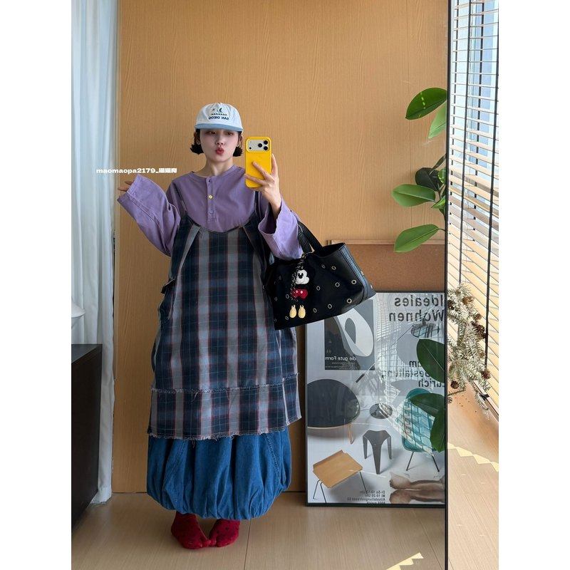 猫姐推荐｜宽松复古叠穿拼接毛须边压褶大口袋格子撞色吊带连衣裙,女装/女士精品,连衣裙,淘宝优惠券,粉丝福利购,淘宝优惠卷