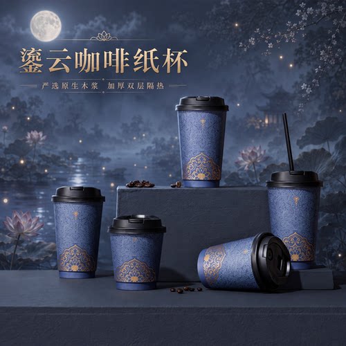 一次性纸杯加厚国潮热饮杯子家用商用水杯奶茶咖啡杯带盖食品级
