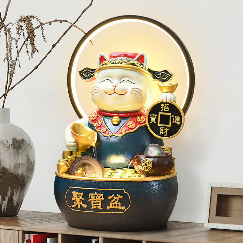 招财猫聚宝盆流水摆件循环水景喷泉客厅办公室桌面风水轮开业礼物