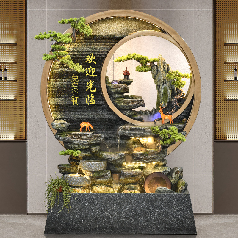 水幕墙流水屏风阳台新中式别墅鱼池布置水景喷泉假山室外景观摆件