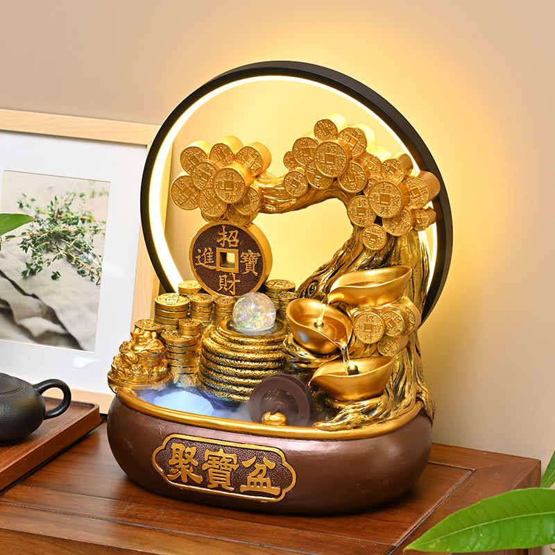 流水生财聚宝盆摆件循环水景观