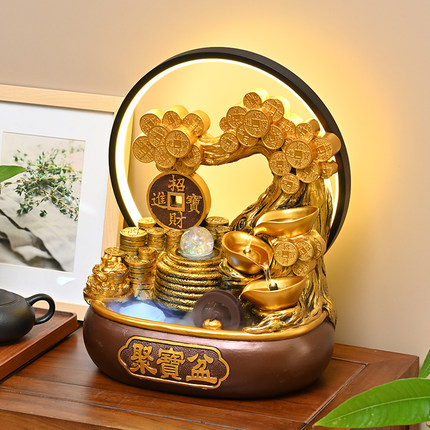 流水生财摆件聚宝盆客厅玄关办公室装饰风水轮循环水景观开业乔迁