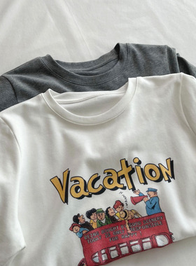 vacation/美式卡通印花圆领打底衫 春夏宽松百搭短袖T恤女