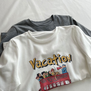 春夏宽松百搭短袖 卡通印花圆领打底衫 T恤女 美式 vacation
