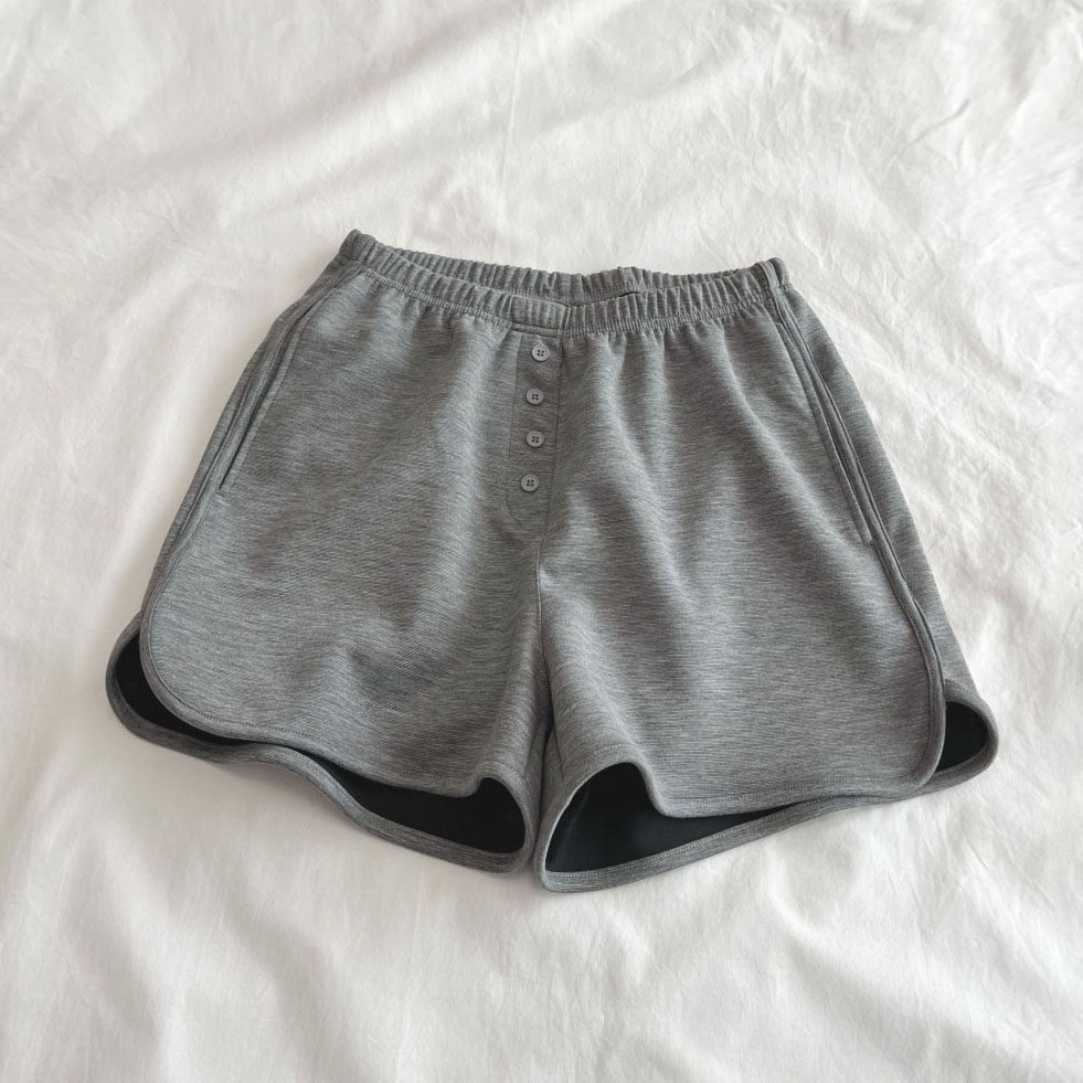 显腿长高腰运动短裤! 夏季洋气松紧腰纽扣百搭阔腿短裤 女