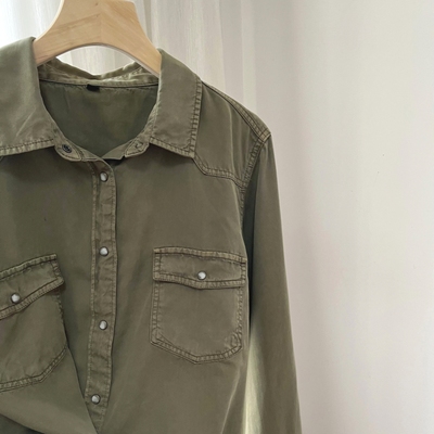 天丝的复古水洗做旧牛仔衬衫