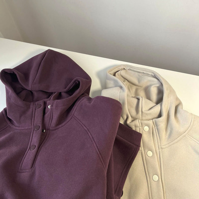 加绒加厚 bf男友风紫色半高领卫衣 宽松慵懒休闲连帽外套 女