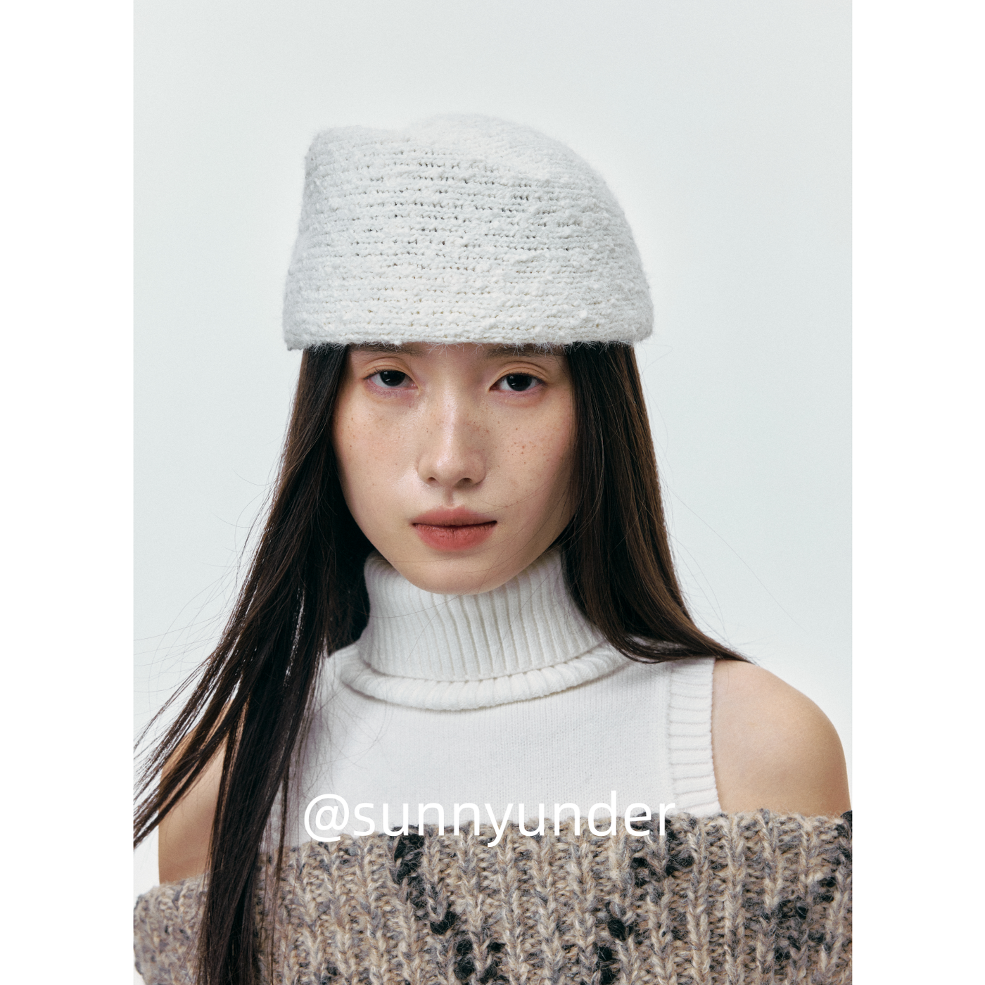 时尚氛围感白色针织空姐帽子女秋冬街头韩版日系显脸小贝雷帽ins