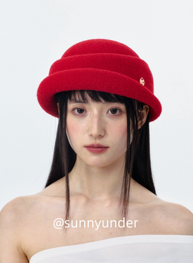 时髦红色翘沿千金贝雷帽子女春秋冬韩版日系百搭显脸小礼帽潮ins