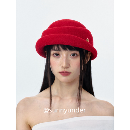 时髦红色翘沿千金贝雷帽子女春秋冬韩版日系百搭显脸小礼帽潮ins