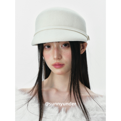 时髦白色羊毛呢千金马术帽子女春秋冬鸭舌帽韩版日系显脸小礼帽潮