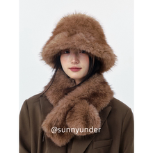 软糯ins毛绒帽子围巾二件套女秋冬防寒保暖显脸小渔夫帽围脖套装