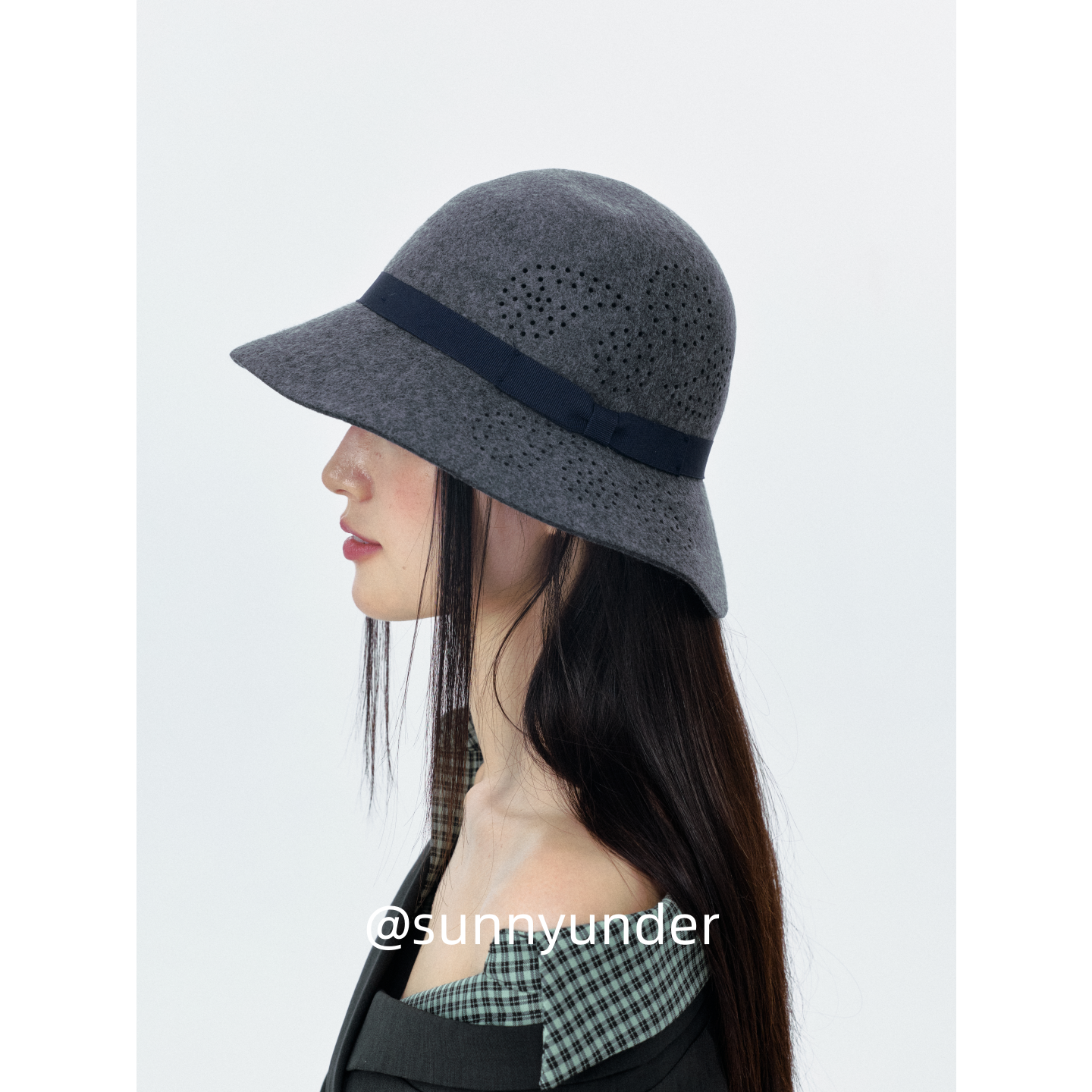 个性戳洞大花朵时髦羊毛呢渔夫帽子女春秋冬韩版日系穿搭礼帽ins