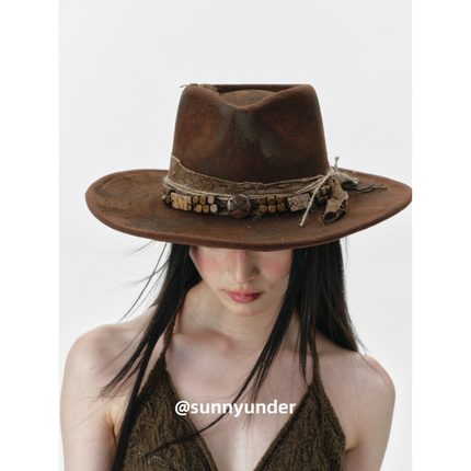 时髦秋冬美拉德色系牛仔爵士顶帽子女街头春秋时尚复古大檐礼帽潮